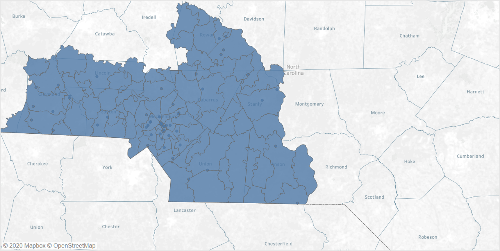 Charlotte area service map for the Blue High Performance Network